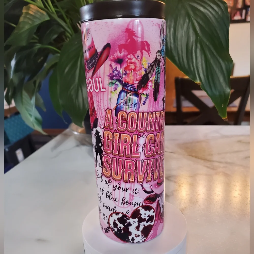 A COUNTRY GIRL CAN SURVIVE 20oz Tumbler with duo lids 🎉sale